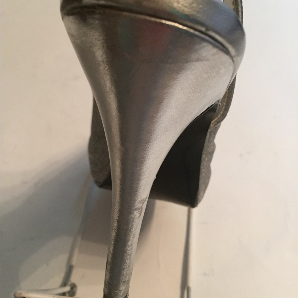 LULU TOWNSEND HEEL SLINGBACK PEEP TOE SILVER GLITTER SIZE 7.5 38 SHOES - Picture 8 of 9